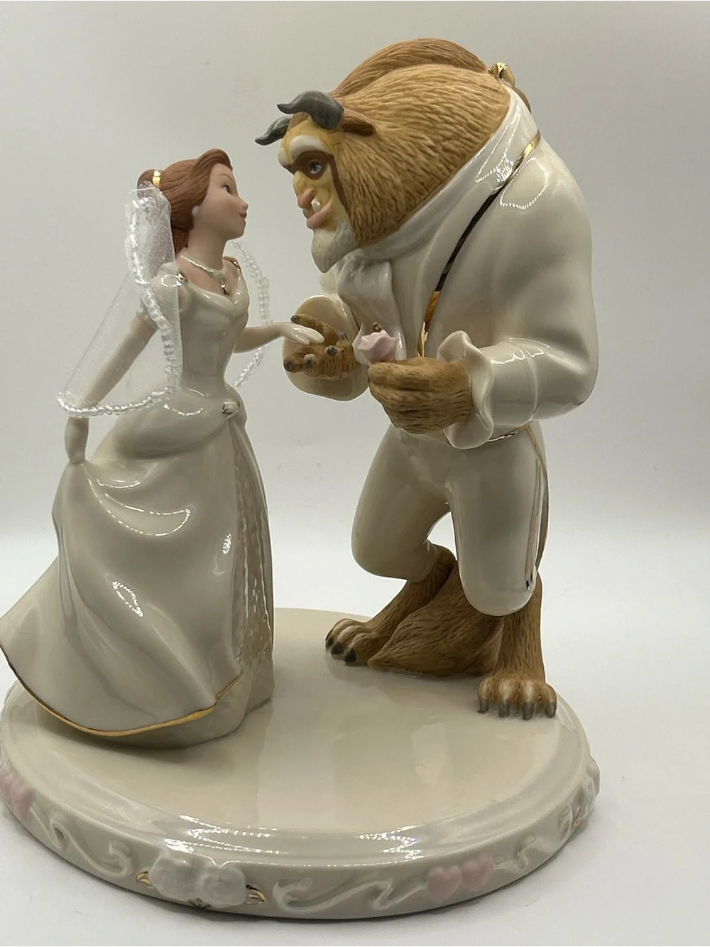 Lenox Beauty and the Beast Porcelain Figurine Bride Belle w Beast Cake Topper